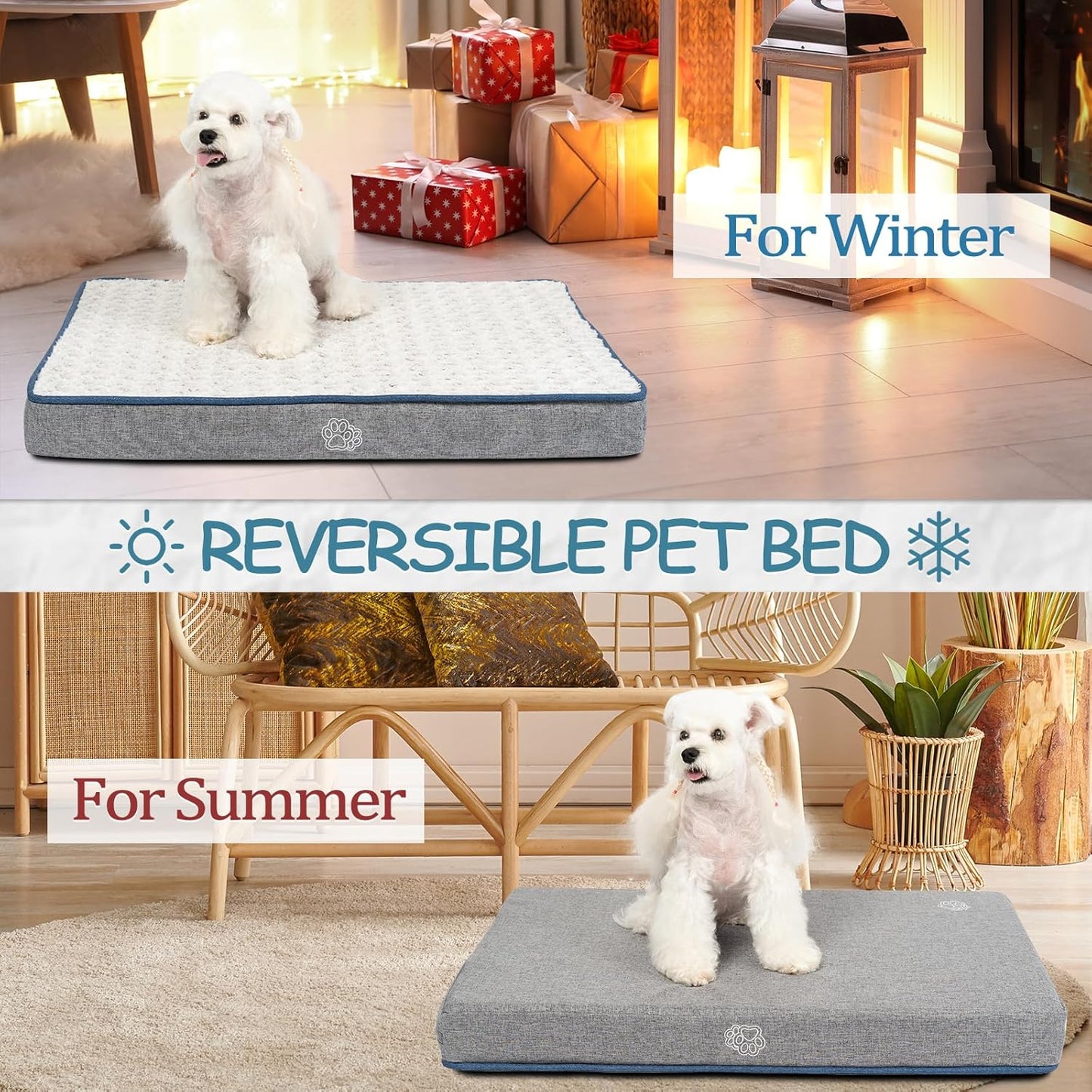 EMPSIGN Reversible Cool and Warm Dog Bed for Crate Pad, Pet Beds with Washable and Removable Cover, Dogs Crate Bed Sleeping Mats, Bed for Dog Crate for Large Medium Small Dogs, Grey