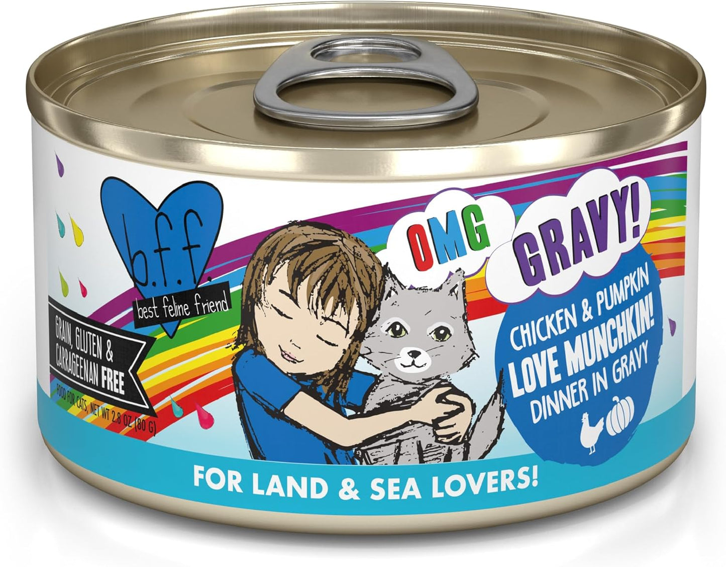 Weruva B.F.F. OMG - Best Feline Friend Oh My Gravy!, Love Munchkin! with Chicken & Pumpkin in Gravy Cat Food, 2.8oz Can (Pack of 12)