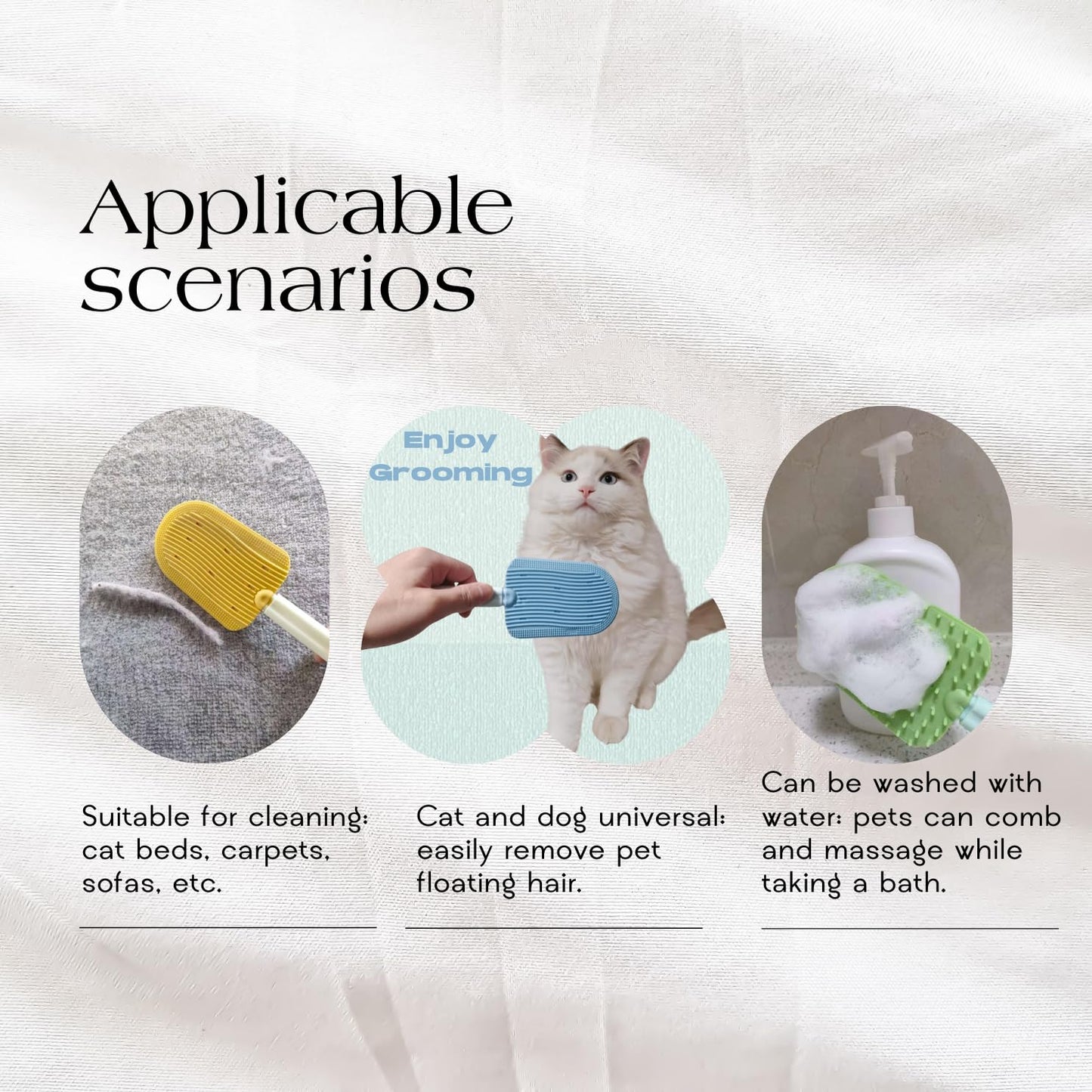 Cat Brush for Shedding,Cat Brushes for Indoor cats,Soft Comb, Short or Long Haired Cats,Pet Grooming,Bath and Massage Brush(3 pcs)