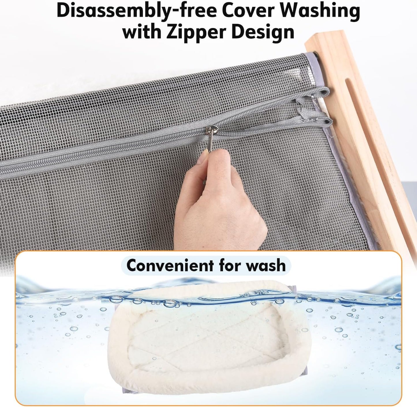 AMOSIJOY Cat Sill Window Perch Sturdy Hammock Window Seat with Cushion Bed Cover, Wood & Metal Frame for Large Cats, Easy to Adjust Cat Bed for Windowsill, Bedside, Drawer and Cabinet (M)