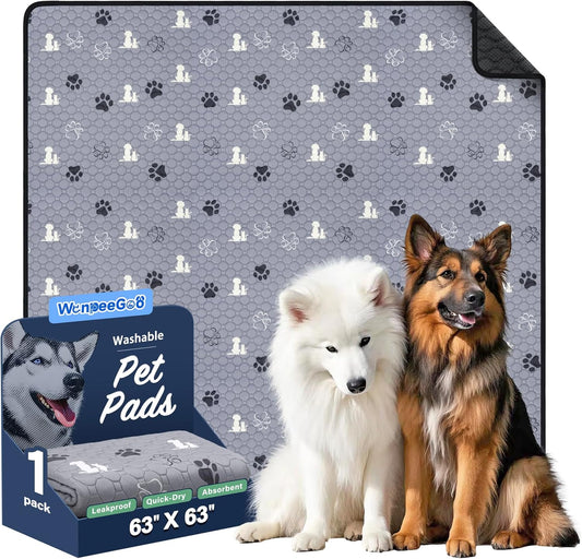 Washable Pee Pads, Puppy Pee Pad for Dogs, 1 Pack Absorbent Reusable Training Dog Pads Pet Puppy Pads, Non-Slip Potty Pads for Whelping, Playpen, Crate, Bed, Grey 63"x63"
