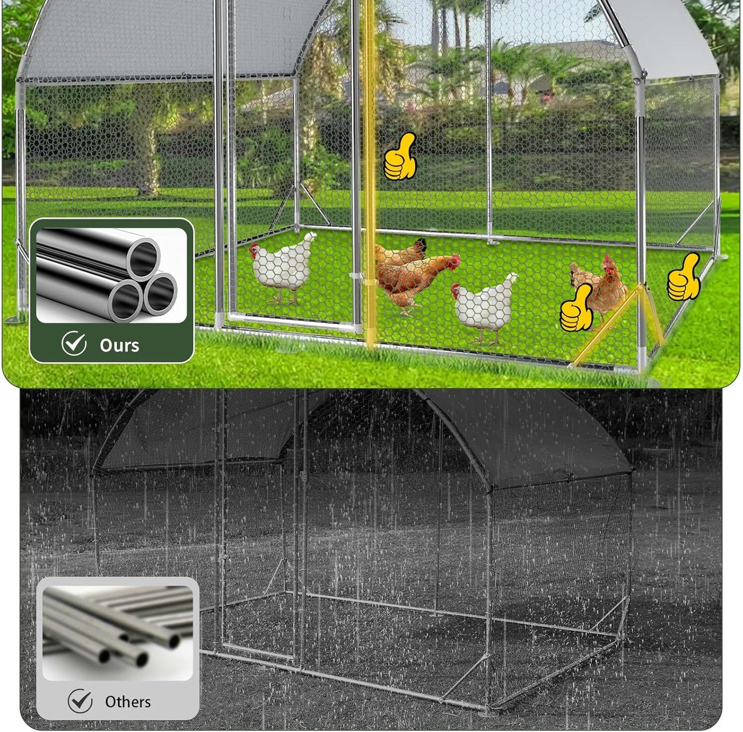 4ever2buy Large Metal Chicken Coop with Run Walk-in Poultry Cage Chicken Runs House Pen Cage Dome Roofed Chicken Coops with Anti-Ultraviolet Cover for Outdoor Backyard Farm Use 9.5'W x 19.3'L x 6.3'H