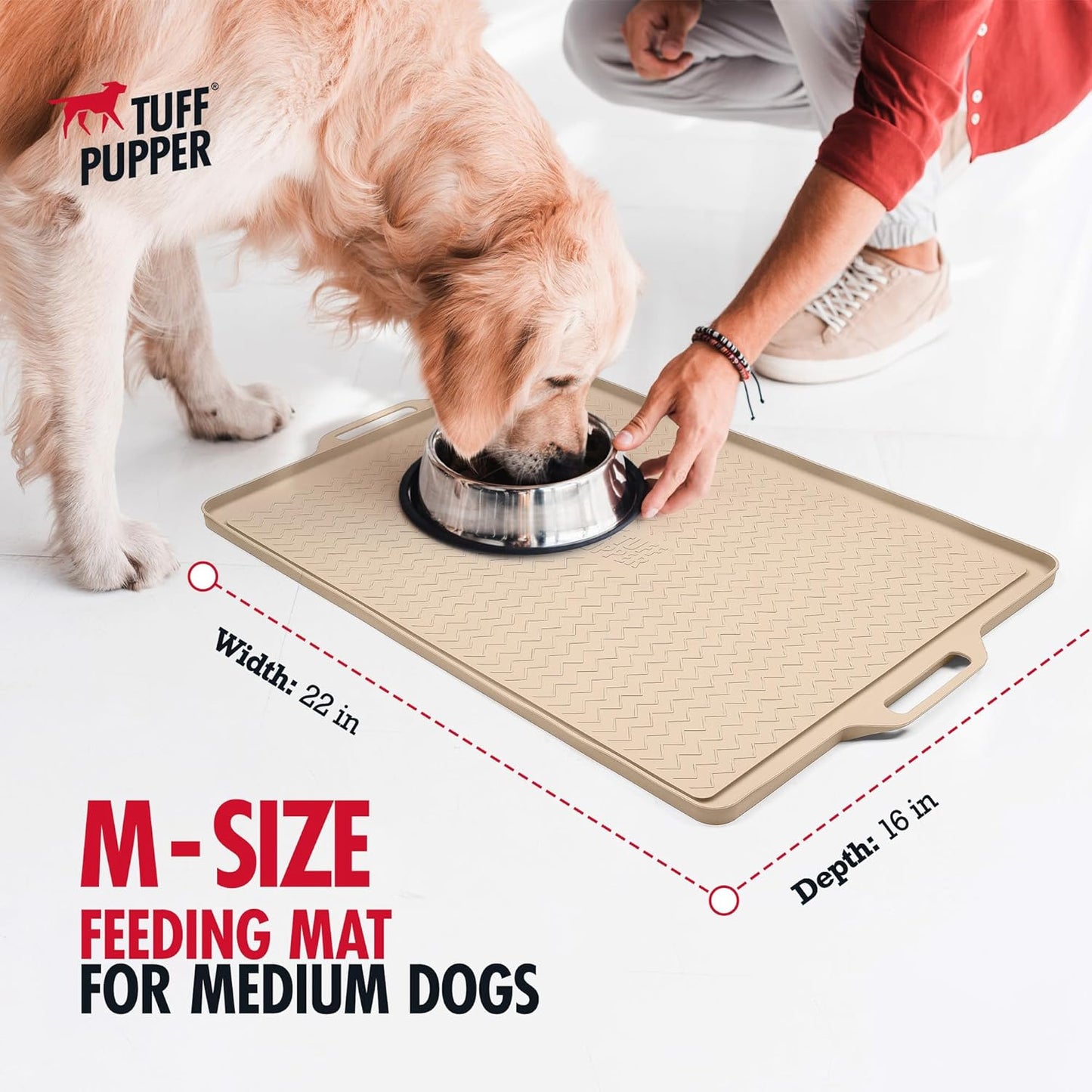 Tuff Pupper 22x16 Medium Dog Feeding Mat for Food and Water | Dog Feeding Mats for Floors | Waterproof Puppy Water Bowl Mat | Dogs Placemats Pet Food Tray | Silicone Eating Mats for Cats and Cat Bowls