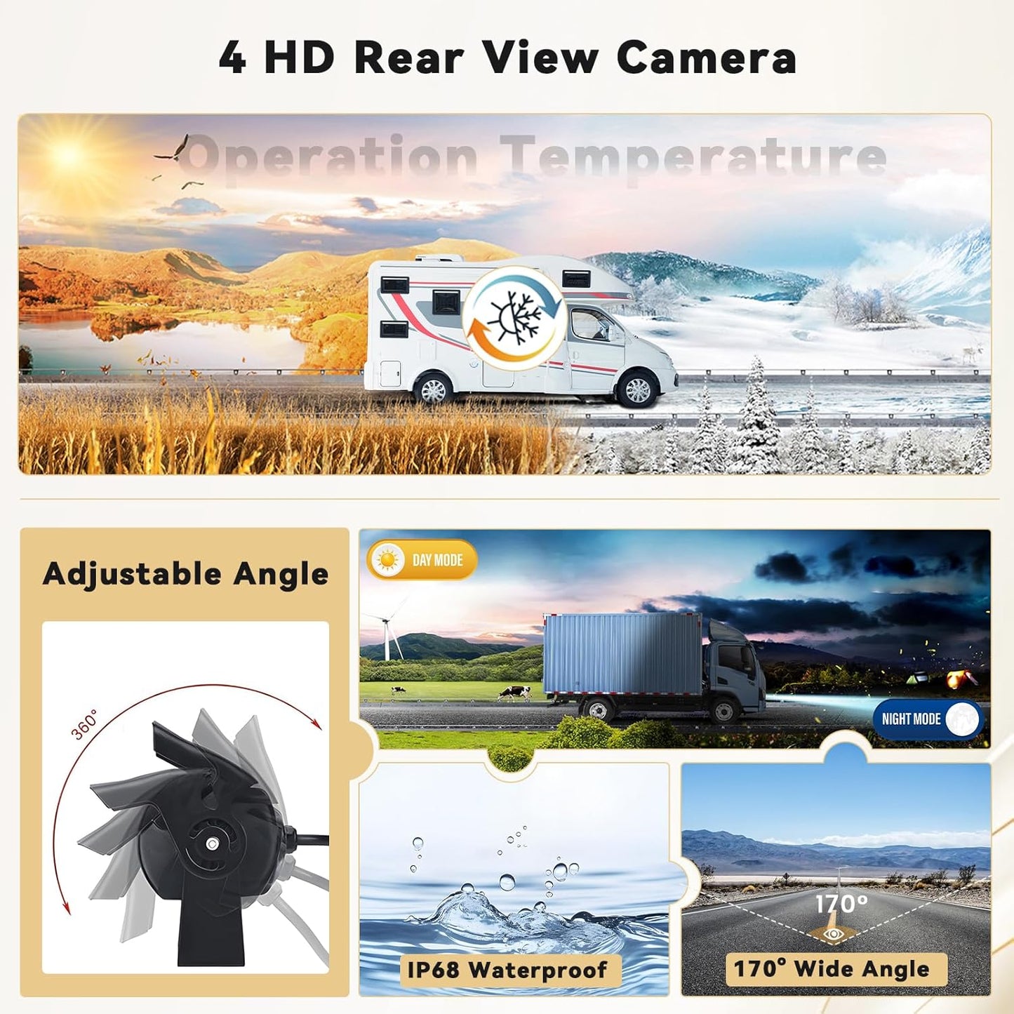 Hikity Backup Camera with Monitor Kit, 9‘’ Car Rear View Monitor with Waterproof 18 IR LED Night Vision Reverse Camera + 4 Pins Connector Cable Backup Camera System for RV Bus Trailer Truck