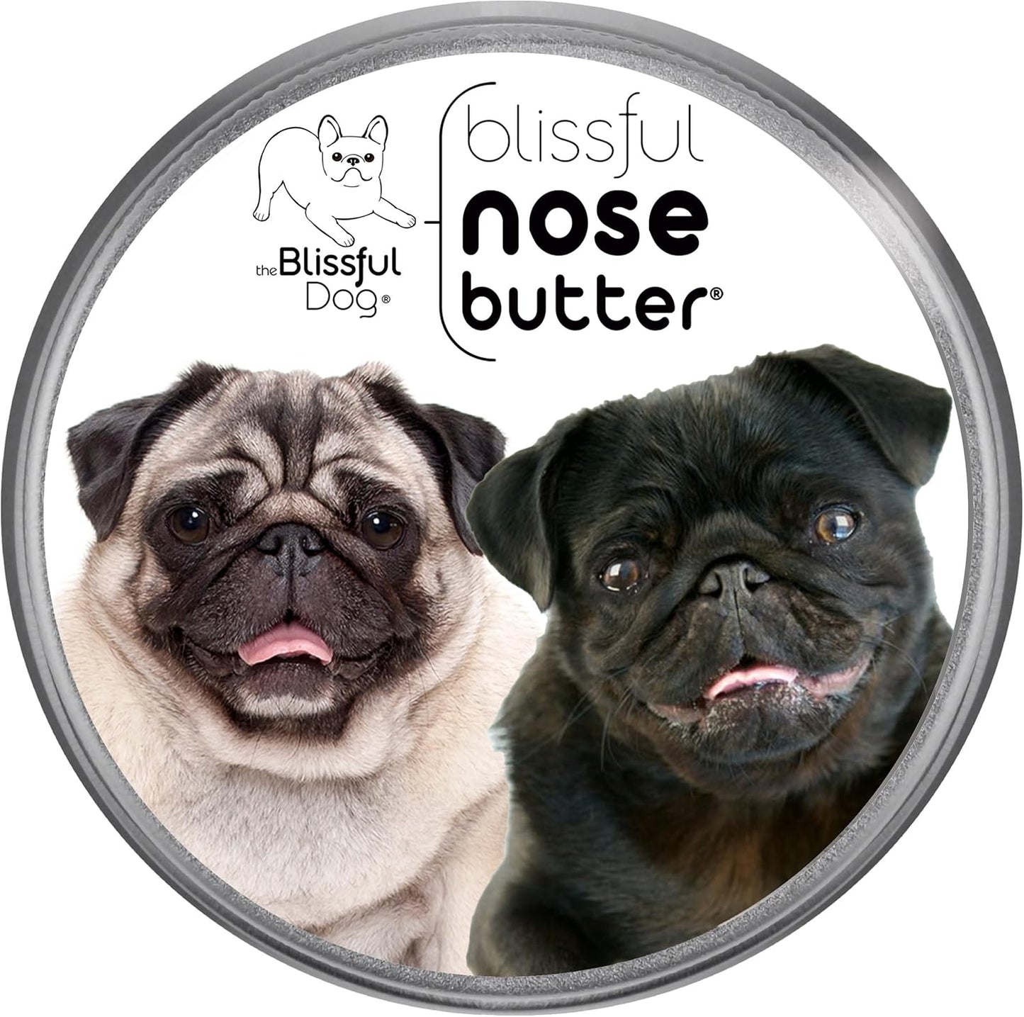 The Blissful Dog Pug Duo Nose Butter for Dry, Cracked Skin, Lick-Safe Dog Nose Balm with Moisturizing Shea Butter, Almond, Olive, and Essential Oils, Pet Supplies, Uncented, 8 oz.