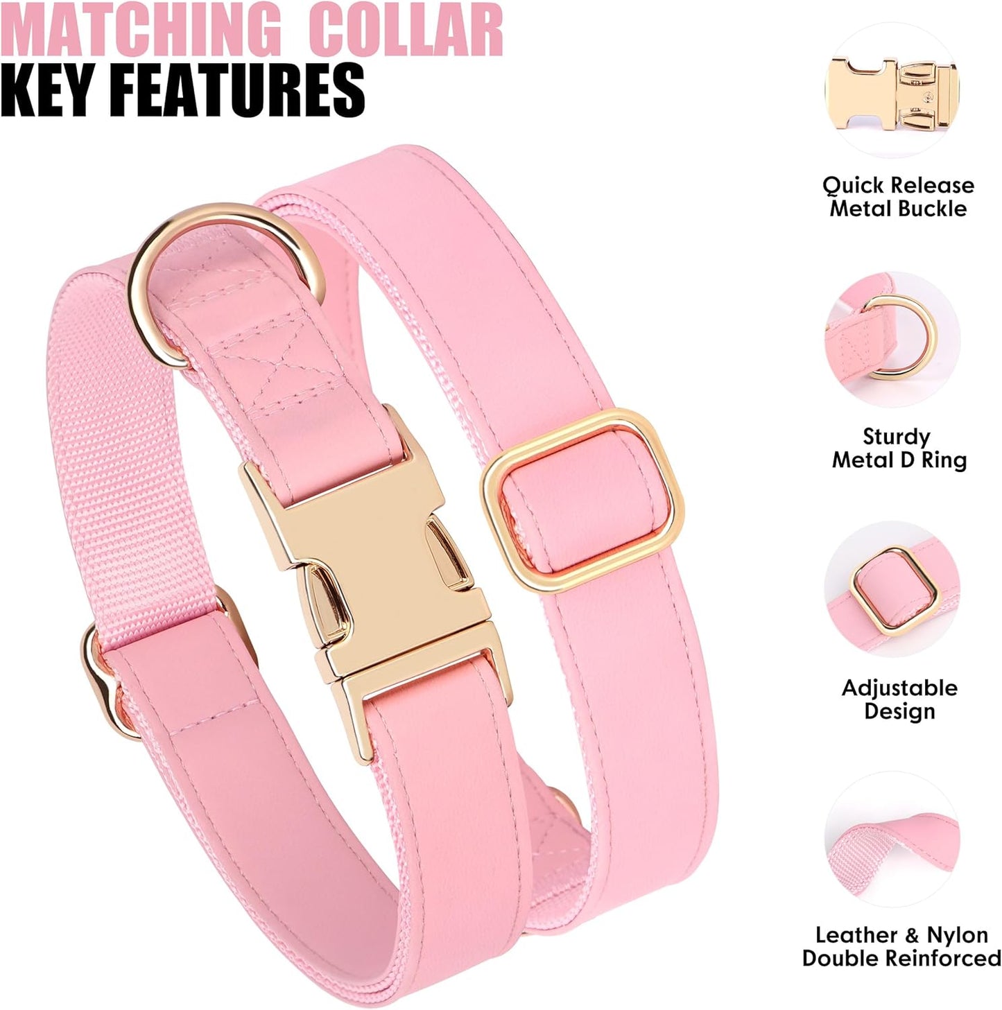 PET ARTIST Soft PU Leather Dog Collar, Bright & Classic Pink Dog Collar with Quick Release Rose Metal Buckle, Adjustable Nylon Padded Durable Pet Collars for Medium Dogs Girl, Neck Fit 13-19"