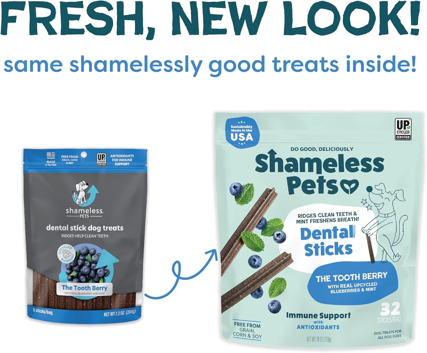 Shameless Pets Toothberry Dental Chews for Dogs – Natural Dog Dental Sticks for Fresh Breath, Teeth Cleaning & Removes Tartar, Grain-Free Dog Treats, No Corn or Soy, 32 Sticks