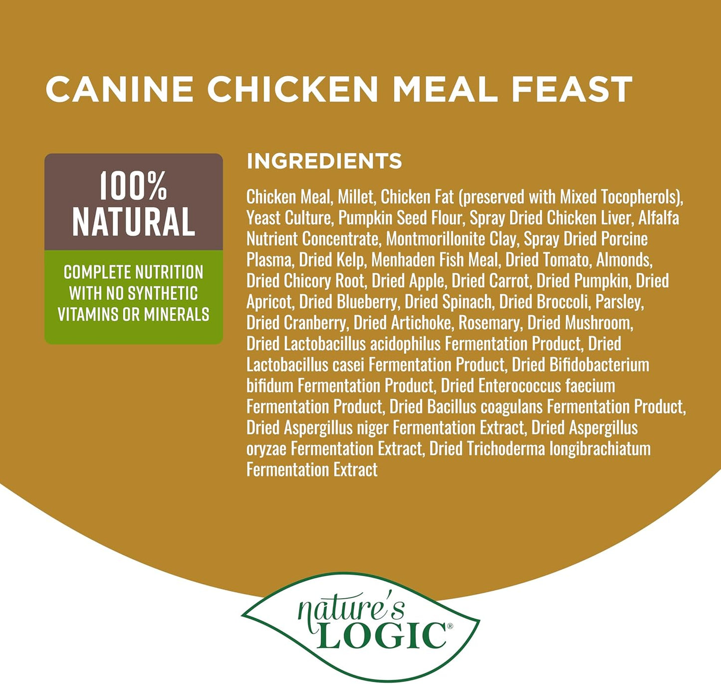 NATURE'S LOGIC Dry Dog Food - 100% Natural - No Synthetics - for All Ages, Sizes, Breeds - Free from Common Allergens, High Protein - Chicken Meal Feast, 25lbs