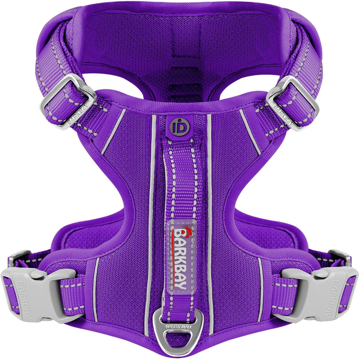 BARKBAY Dog Harness No Pull with ID Tag Pocket - Heavy Duty, Reflective, Easy Control for Large Dogs(Purple,XL)