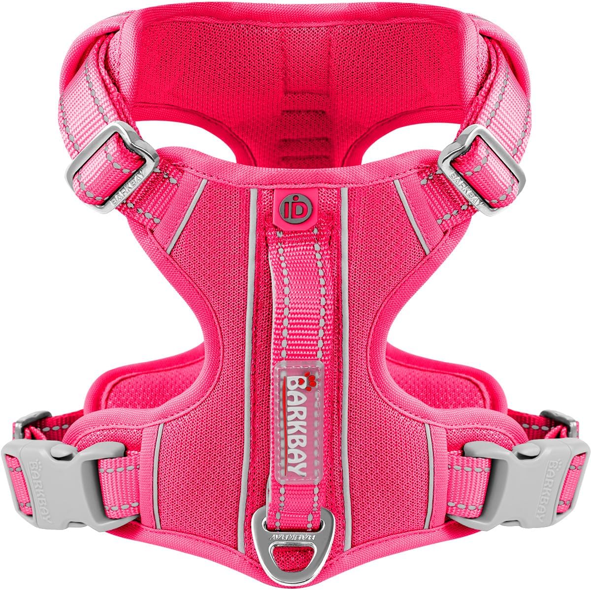 BARKBAY Dog Harness No Pull with ID Tag Pocket - Heavy Duty, Reflective, Easy Control for Large Dogs(Pink,XL)