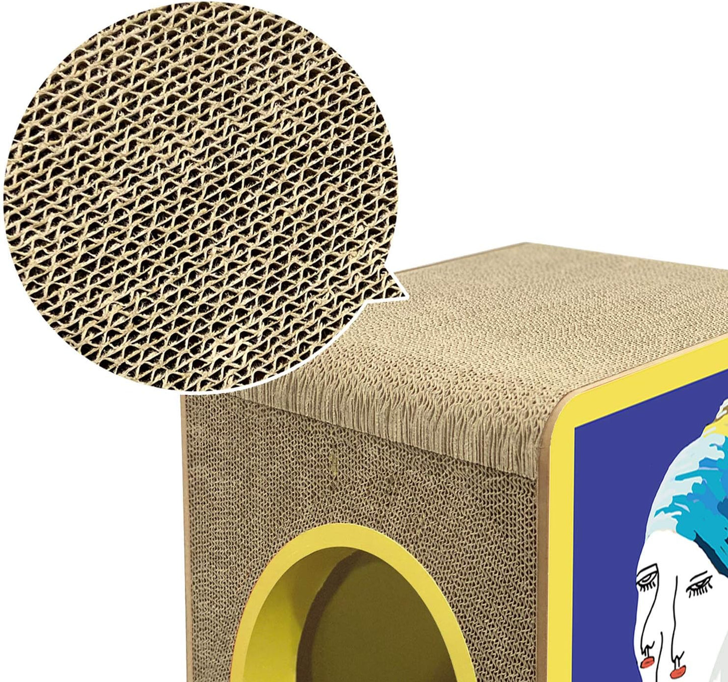 Cat Scratcher Cardboard, Girl with a Pearl Earring Shape Adaptation Spoof Version Cat Scratching House Bed Furniture Protector, Pink