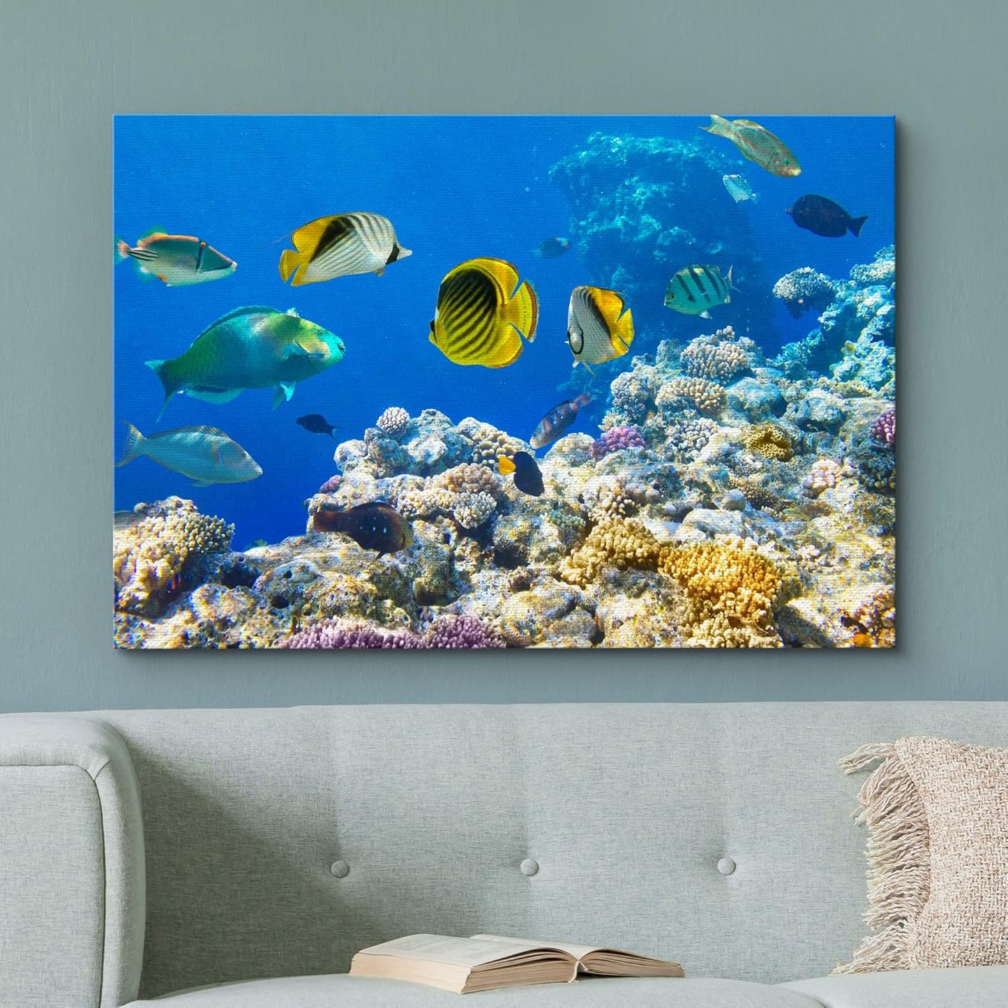 wall26 Canvas Print Wall Art Tropical Island Ocean Sea Fish Coral Reef Nature Animals Photography Realism Rustic Scenic Landscape Wilderness Earth Colorful for Living Room, Bedroom, Office - 16"x24"