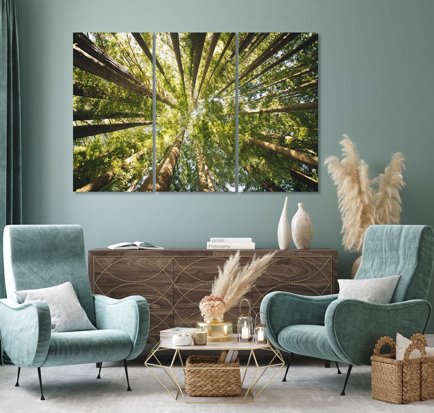 Nature Wall Art Prints - Ocean Forest Mountain Lake Canvas Landscapes - Small to Extra Large Living Room Bedroom Kitchen Bathroom Décor (Serenity in the Forest, 47L" x 71W" - 3 panels)