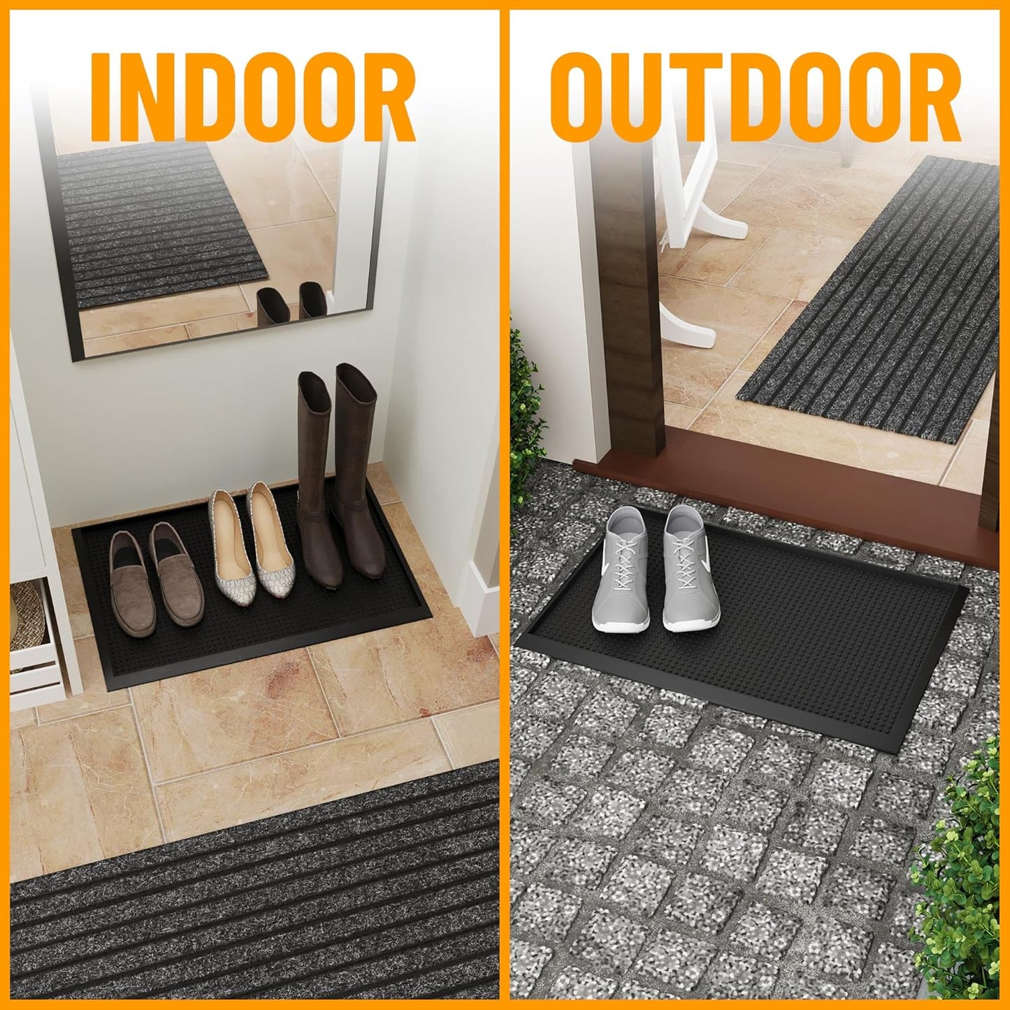 Ottomanson Indoor/Outdoor Boot Tray Non-Slip Doormat Modern Entryway Mat for Entryway Patio Backyard Garage, 17.5" x 27", Black