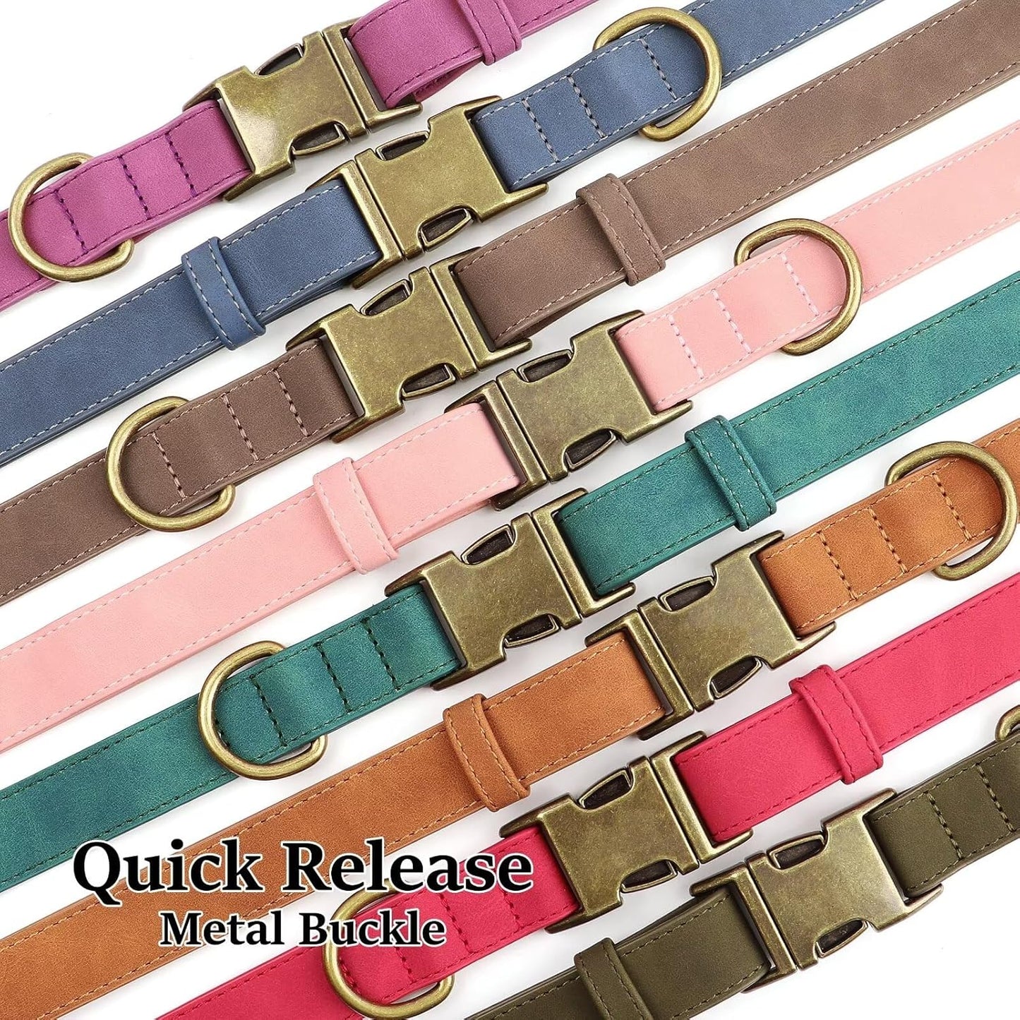 Didog Soft PU Leather Dog Collar, Stylish Quick Released Dog Collars for Medium Dogs, Easy Clean Adjustable Pet Collar for Daily Walking, Green, M Fit 13-21" Neck