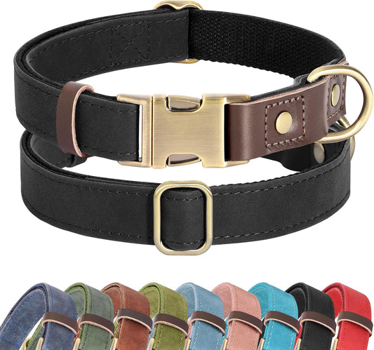 Didog Soft PU Leather Dog Collars for Small Dogs,Classic Adjustable Dog Collars with Quick Release Metal Buckle,Easy Clean and Comfortable with Nylon Lining,Black,S Neck 10-15"