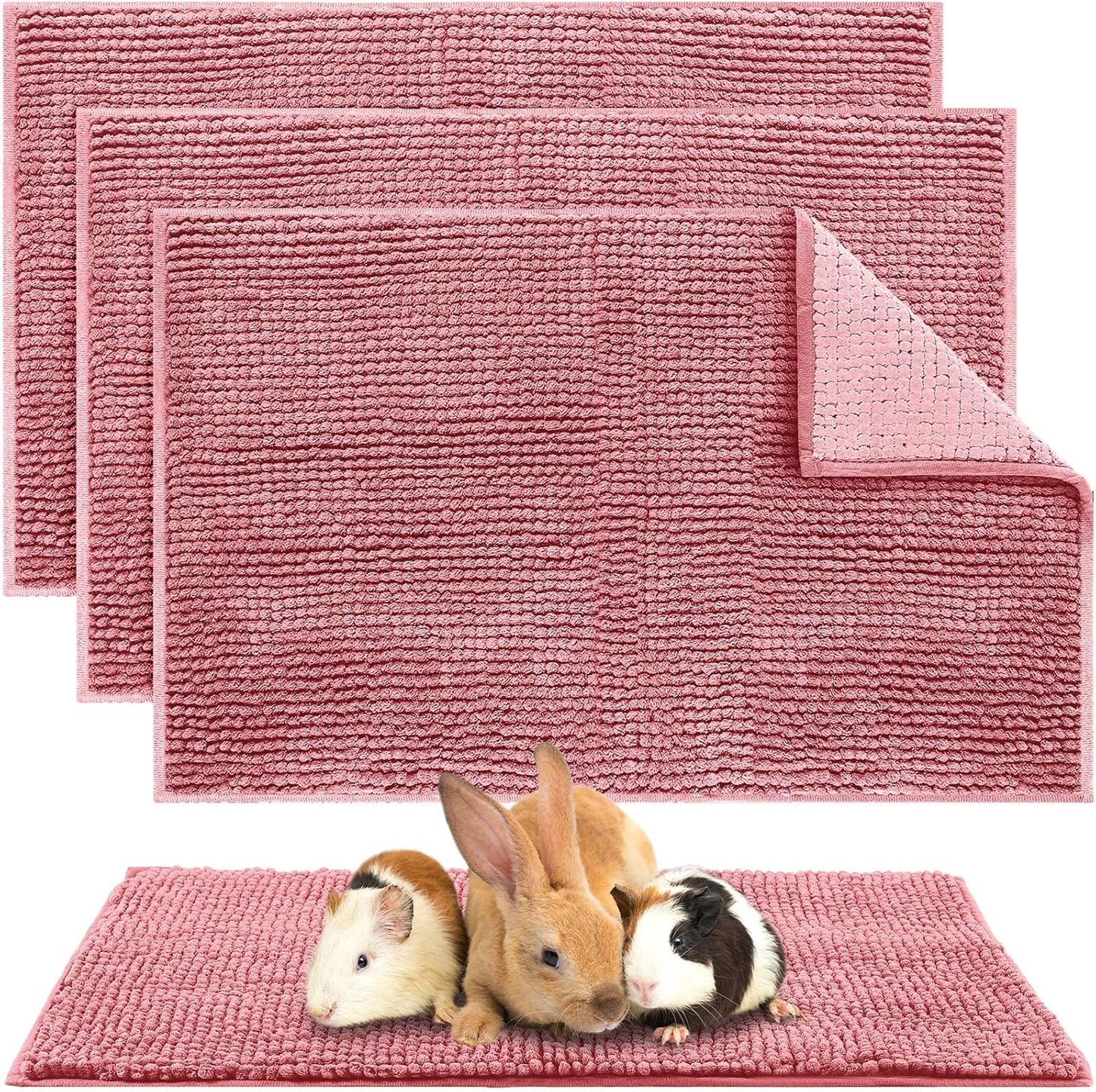 Amylove 4 Pcs Guinea Pig Cage Liner Guinea Pig Bedding Washable Fleece Pee Pads Reusable Small Animals Training Mat Small Animal Sleeping Bed for Bunny Hamster(Pink,16 x 24 Inch)