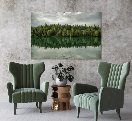 Nature Wall Art Prints - Ocean Forest Mountain Lake Canvas Landscapes - Small to Extra Large Living Room Bedroom Kitchen Bathroom Décor (Forest Reflection, 20L" x 30W")