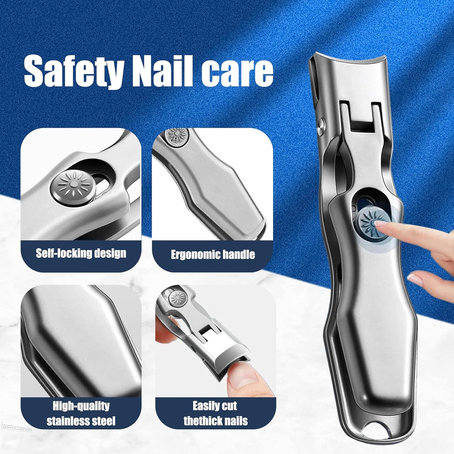 German Nail Clippers for Men Women,Anti-Splashing Design Ultra Sharp Stainless Steel Nail Clippers with Catcher for Thick Nails,Nail Clippers Set with Nail File for Men, Women & Seniors