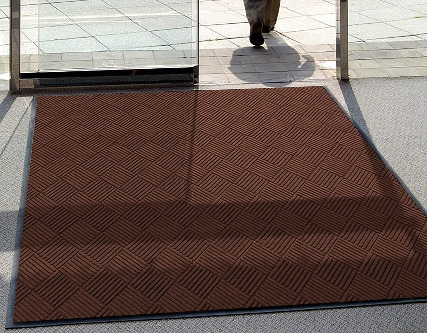 WaterHog Diamond | Commercial-Grade Entrance Mat with Rubber Border – Indoor/Outdoor, Quick Drying, Stain Resistant Door Mat (Dark Brown, 4' x 6')
