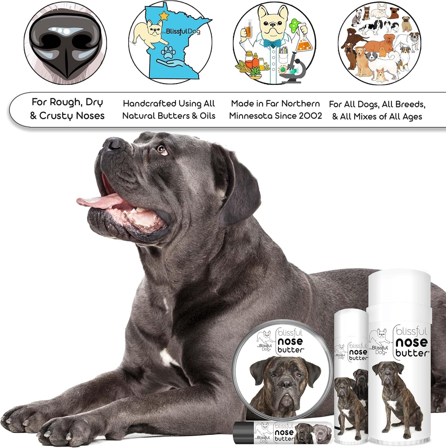 The Blissful Dog Cane Corso Nose Butter for Dry, Cracked Skin, Lick-Safe Dog Nose Balm with Moisturizing Shea Butter, Almond, Olive, and Essential Oils, Pet Supplies, Uncented, 0.50 oz.