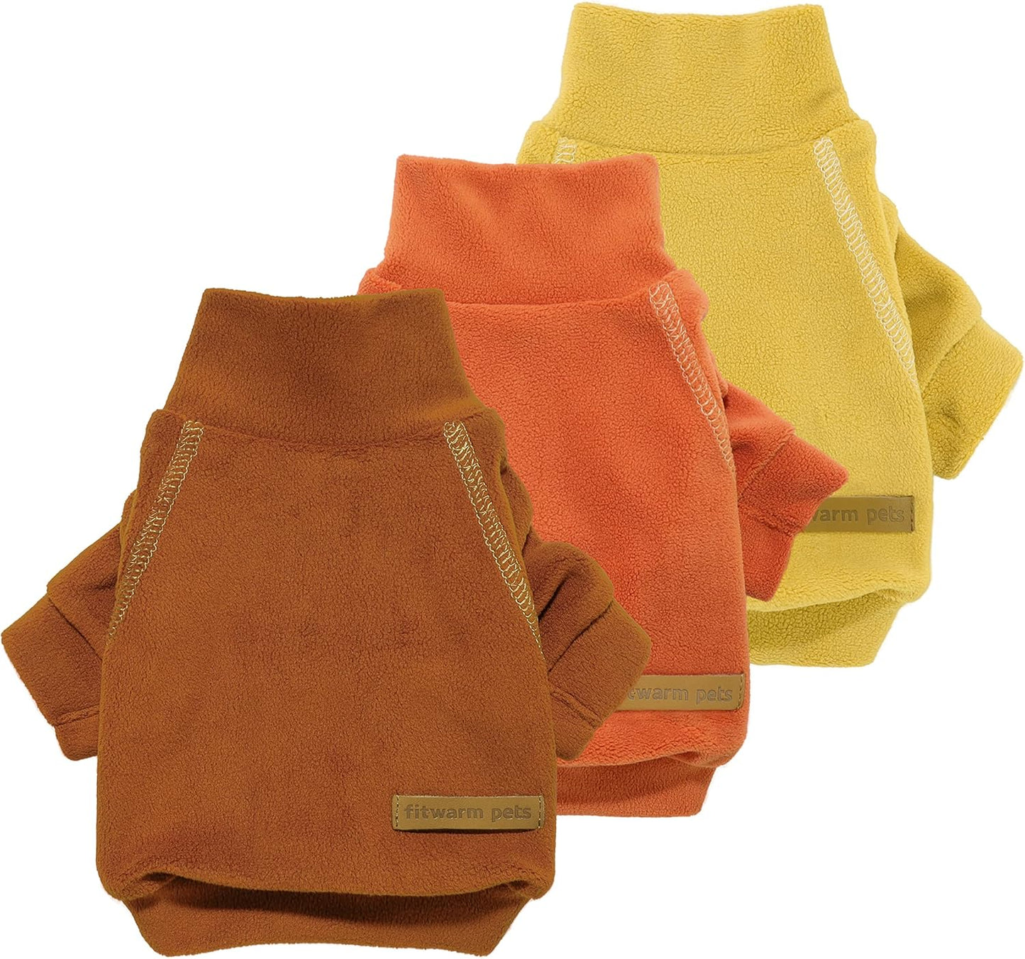 Fitwarm 3 Pack Classic Fleece Dog Sweater, Turtleneck Dog Sweatshirt, Winter Clothes for Small Dogs Boy Girl, Pet Pullover Jumper, Cat Apparel, Orange, Yellow, Coffee, XL