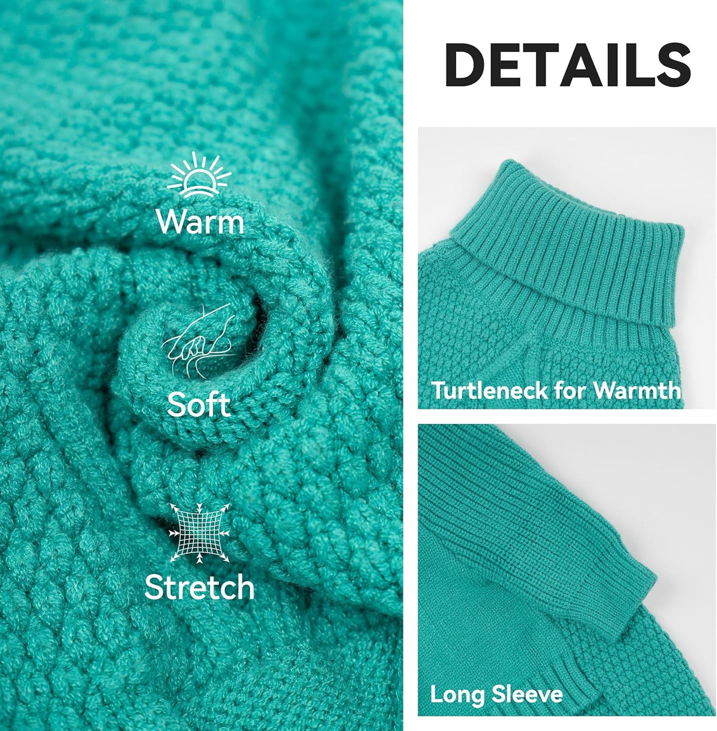 cyeollo Warm Fleece Dog Sweater, Tureleneck Sweatershirt for Small Boy & Girl Dogs Pullover Doggy Clothes in Cold Weather Stretchy Fall Winter Pet Outfit Puppy Coat, Aqua Green M