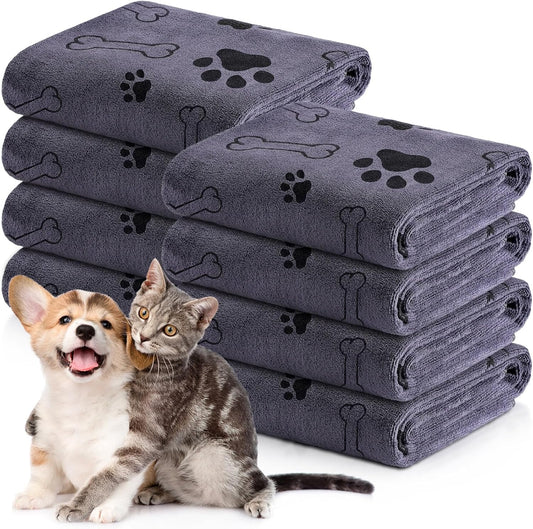 Chumia 8 Pcs Dog Towels for Drying Dogs Cats Pet Towels Bulk Puppy Microfiber Quick Drying Paw Bath Bathing Supplies Absorbent for Medium Pets(Gray,18 x 28 Inch)