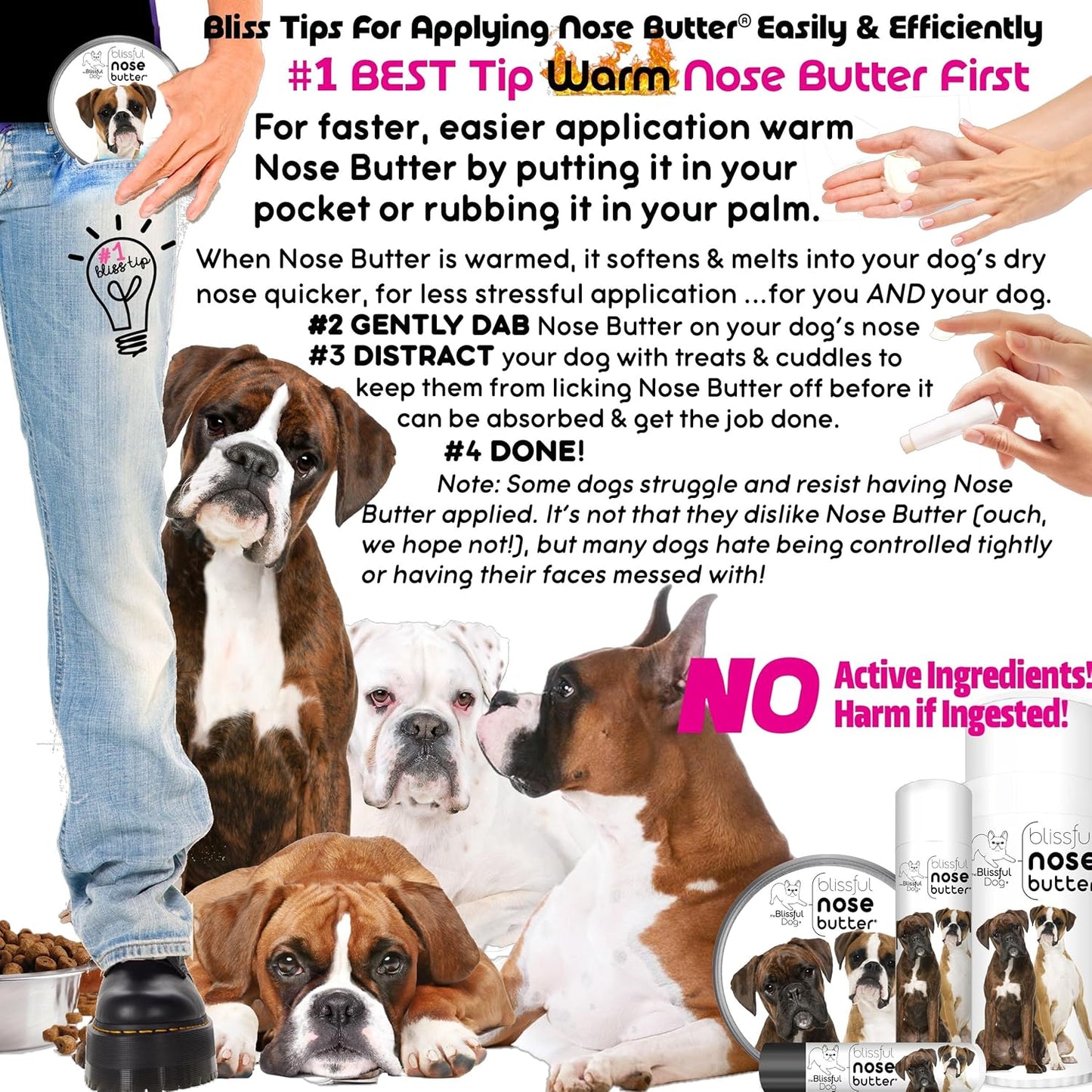 The Blissful Dog Show Boxer Nose Butter for Dry, Cracked Skin, Lick-Safe Dog Nose Balm with Moisturizing Shea Butter, Almond, Olive, and Essential Oils, Pet Supplies, Uncented, 1 oz.