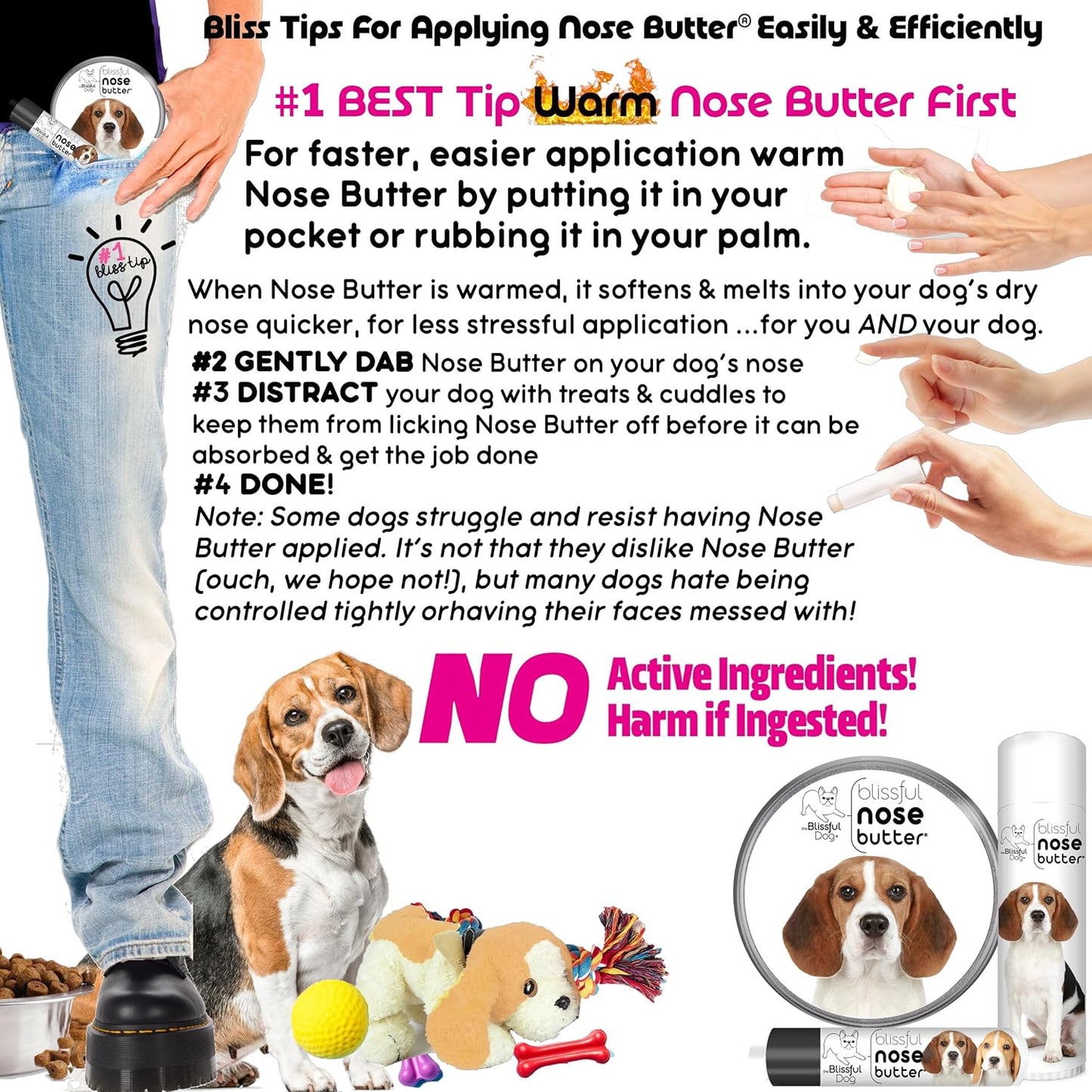 The Blissful Dog Beagle Nose Butter for Dry, Cracked Skin, Lick-Safe Dog Nose Balm with Moisturizing Shea Butter, Almond, Olive, and Essential Oils, Pet Supplies, Uncented, 2 oz.