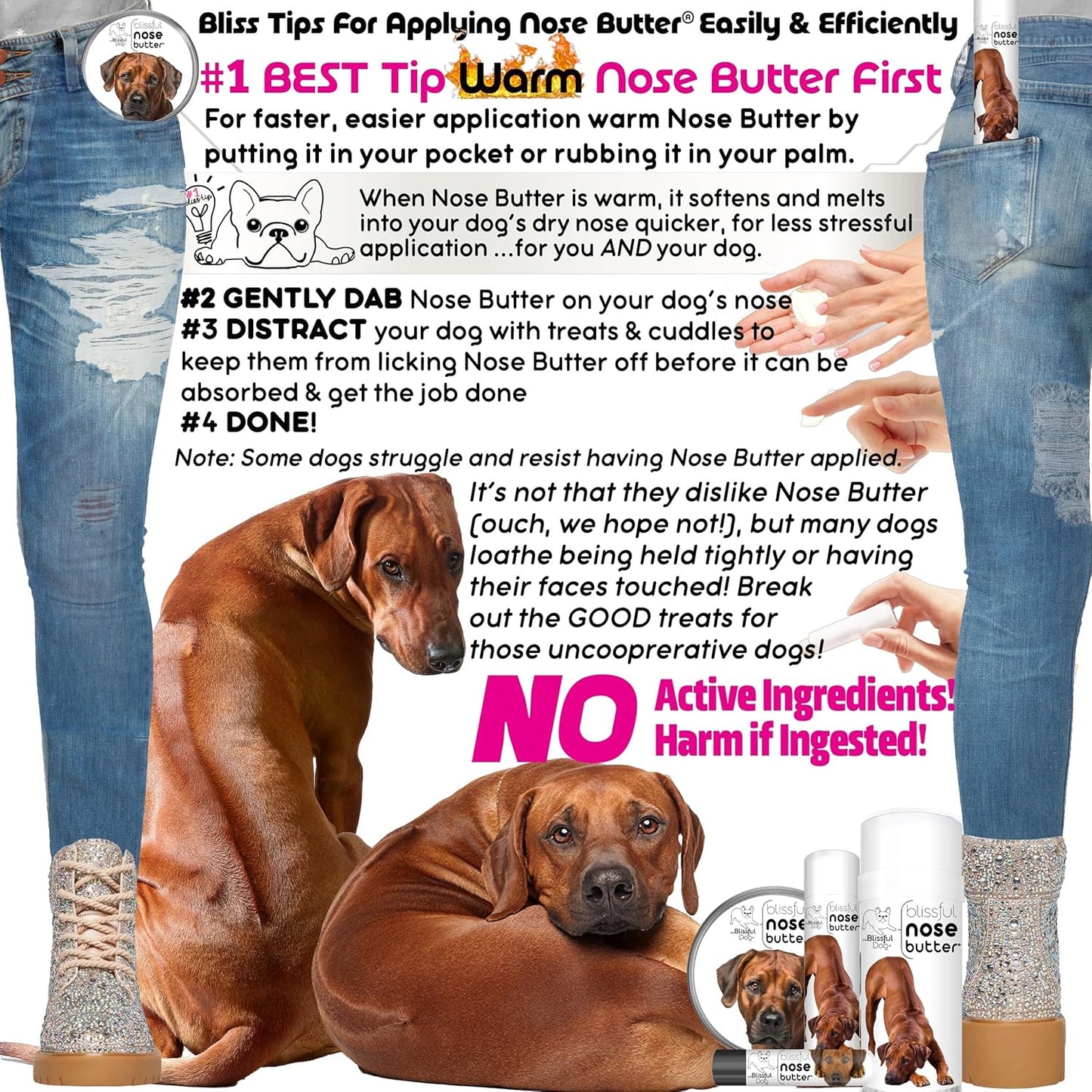 The Blissful Dog Rhodesian Ridgeback Nose Butter for Dry, Cracked Skin, Lick-Safe Dog Nose Balm with Moisturizing Shea Butter, Almond, Olive, and Essential Oils, Pet Supplies, Uncented, 2 oz.