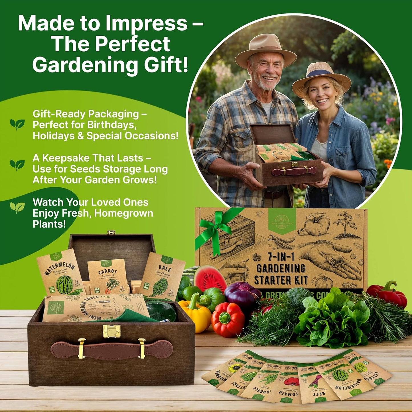 75 Vegetable & Greens Seeds Variety Pack, Garden Seed Starter Kit - Over 44,700 Non-GMO Heirloom Seeds for Planting Vegetables and Greens, Gift Seed Box with Gardening Supplies, Survival Kit