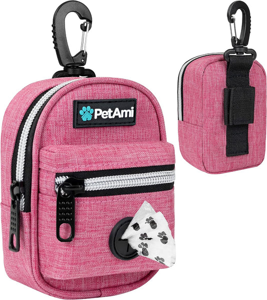 PetAmi Dog Poop Bag Holder For Leash, Dog Pet Waste Bag Dispenser For Poop With Clip For Doggie Puppy Walking Accessories Travel Camping, Dog Treat Pouch Supplies Must Have With Doggy Bag Roll, Pink