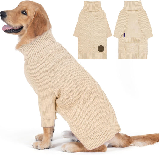 cyeollo 4XL Dog Sweater,Pullover Turtleneck for Large Dogs Classic Knitwear Fall Winter Cold Weather Dog Clothes Warm Pet Apparel Large Big Dogs Sweaters Male&Female, Beige XXXXL