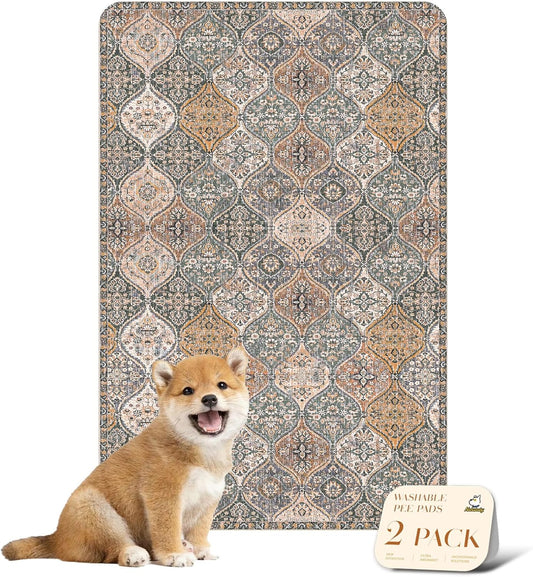 nunubaby Washable Pee Pads for Dogs, Stylish, Non-Slip and Leak-Proof Pee Pads. Reusable Potty Pads for Dogs for Crates and Floors.(Brown/Multi, 24" x36")