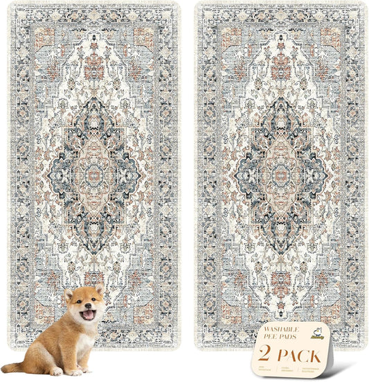 nunubaby Washable Pee Pads for Dogs, Stylish, Non-Slip and Leak-Proof Pee Pads. Reusable Potty Pads for Dogs for Crates and Floors.(Beige/Multi, 36" x72" )