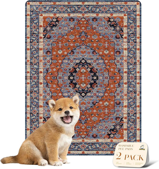 nunubaby Washable Pee Pads for Dogs, Stylish, Non-Slip and Leak-Proof Pee Pads. Reusable Potty Pads for Dogs for Crates and Floors.(Red/Floral, 18" x24")