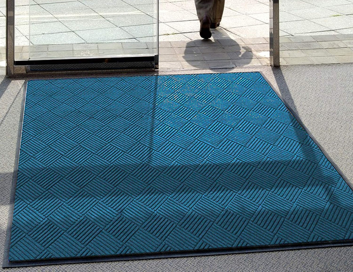WaterHog Diamond | Commercial-Grade Entrance Mat with Rubber Border – Indoor/Outdoor, Quick Drying, Stain Resistant Door Mat (Medium Blue, 3' x 8')