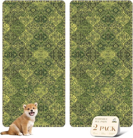 nunubaby Washable Pee Pads for Dogs, Stylish, Non-Slip and Leak-Proof Pee Pads. Reusable Potty Pads for Dogs for Crates and Floors.(Green/Multi, 36" x72")