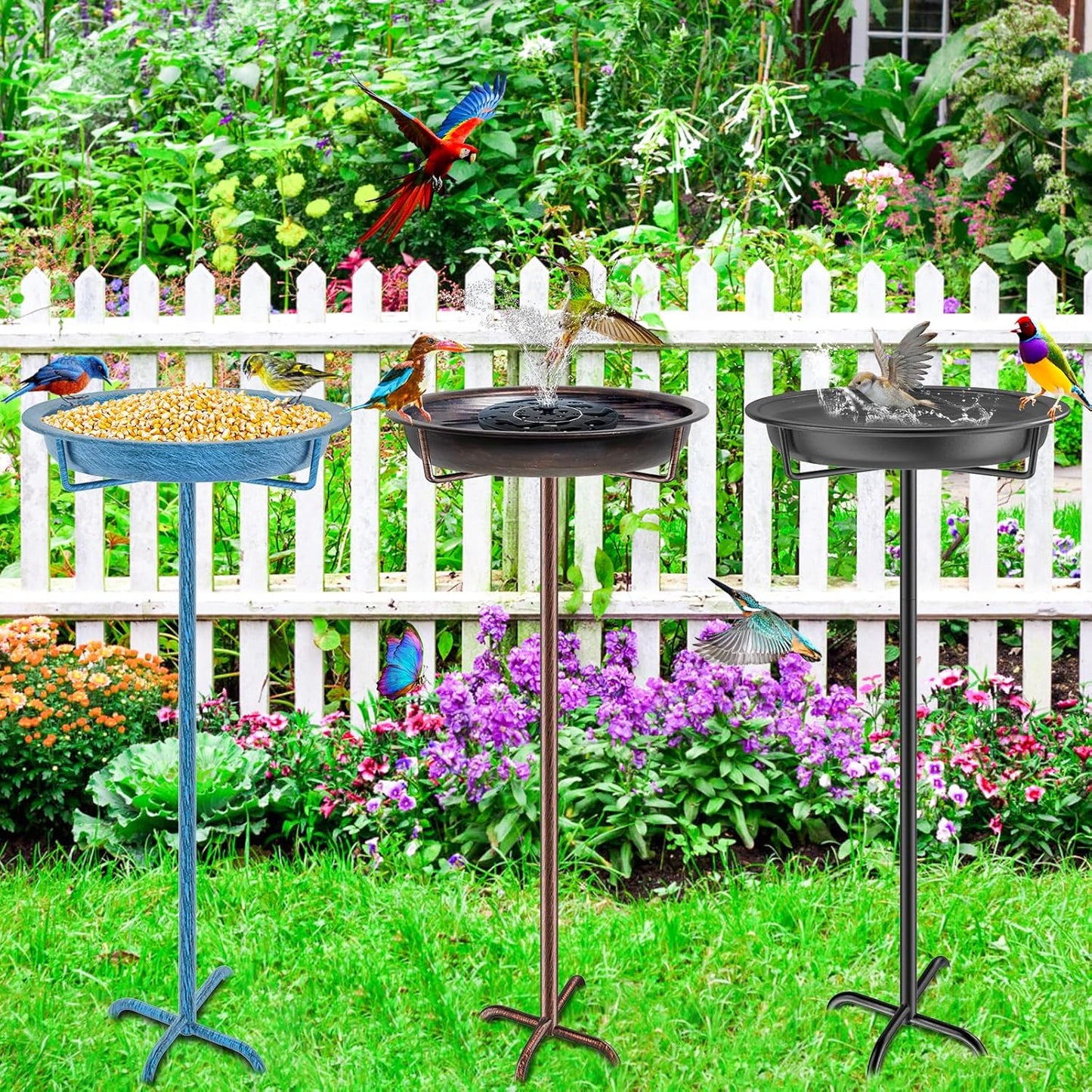 Metal Bird Bath for Outside Garden Birdbath Bowl, 36.2" Height Freestanding Bird Feeders for Outdoors with 4 Prongs Base Stake, Standing Birdfeeders for Yard Lawn Decor (Retro Copper)