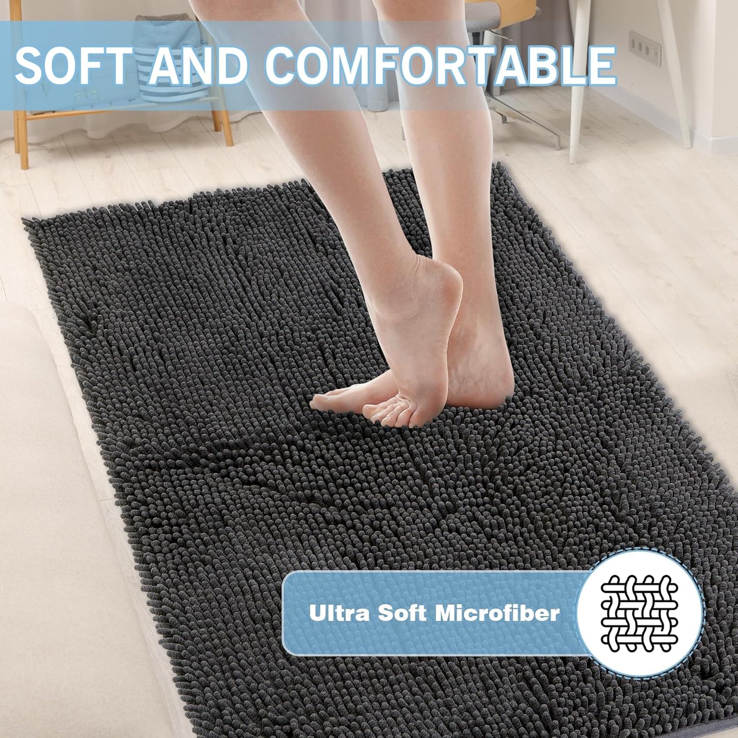 Amyracel Dirt Trapping Door Mat, 24" x 72" Large Absorbent Dog Door Mat for Muddy Paws, Quick Dry Non Slip Chenille Mud Mat for Dogs, Machine Washable Entry Indoor Entryway Rug for Inside Floor