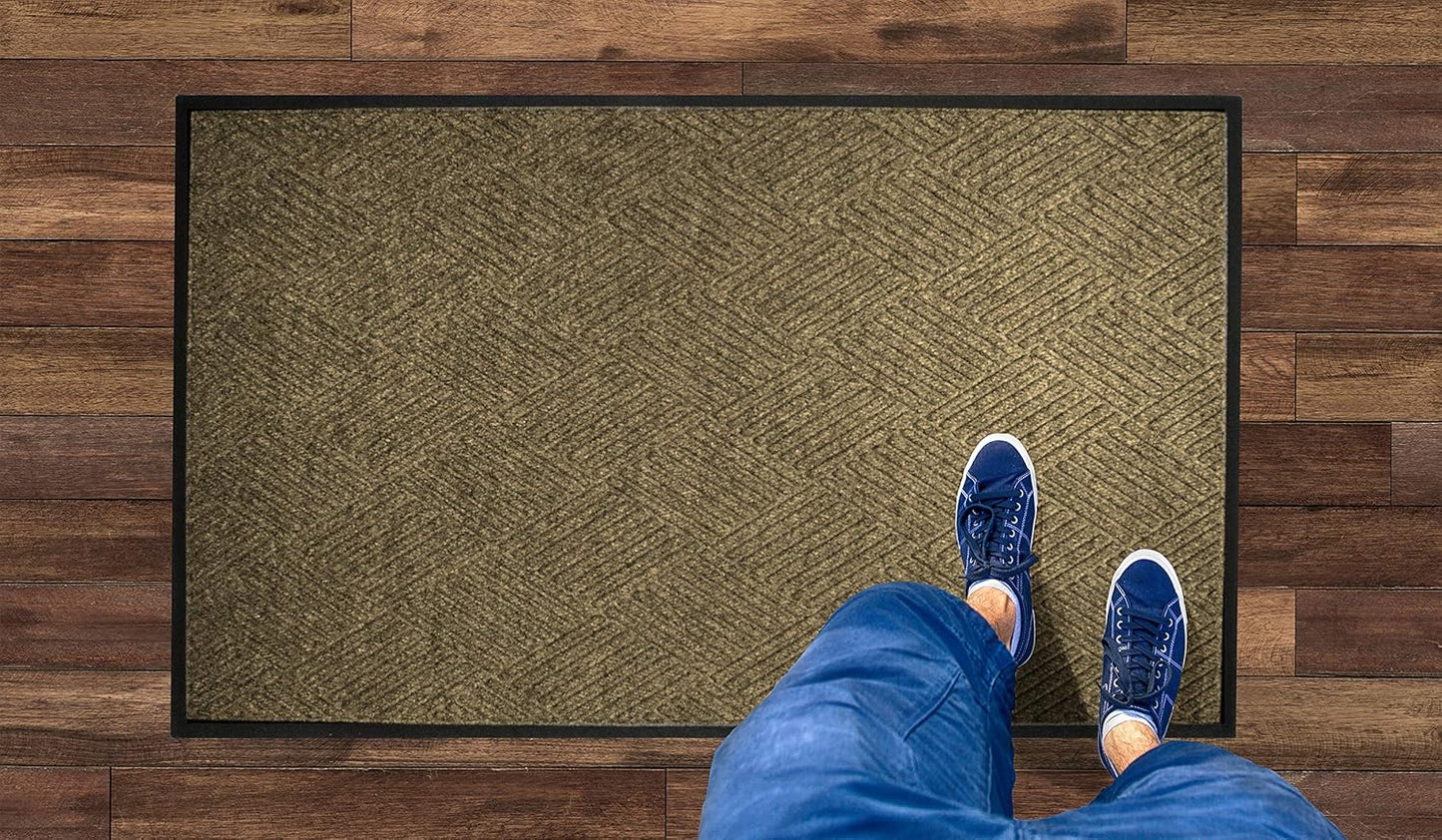 WaterHog Diamond | Commercial-Grade Entrance Mat with Rubber Border – Indoor/Outdoor, Quick Drying, Stain Resistant Door Mat (Camel, 3' x 5')