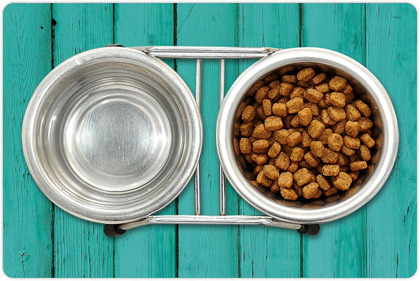 Lunarable Mint Pet Mat for Food and Water, Old Wood Rustic Oak Plank Background with Vertical Striped Vivid Woods Farm Barn Image, Non-Slip Rubber Mat for Dogs and Cats, 18" X 12", Green