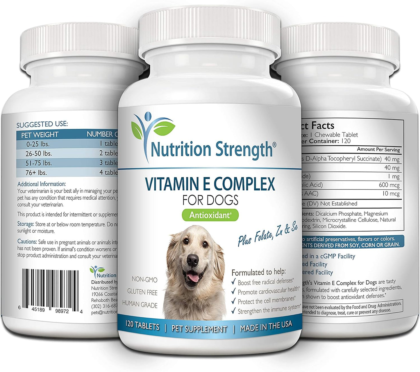 Vitamin E for Dogs, Promote Cardiovascular Health, Support Cell Membranes, Vitamin E Complex to Boost Dog Immune System Plus Zinc, Selenium, Folate, Salmon Oil, 120 Chewable Tablets