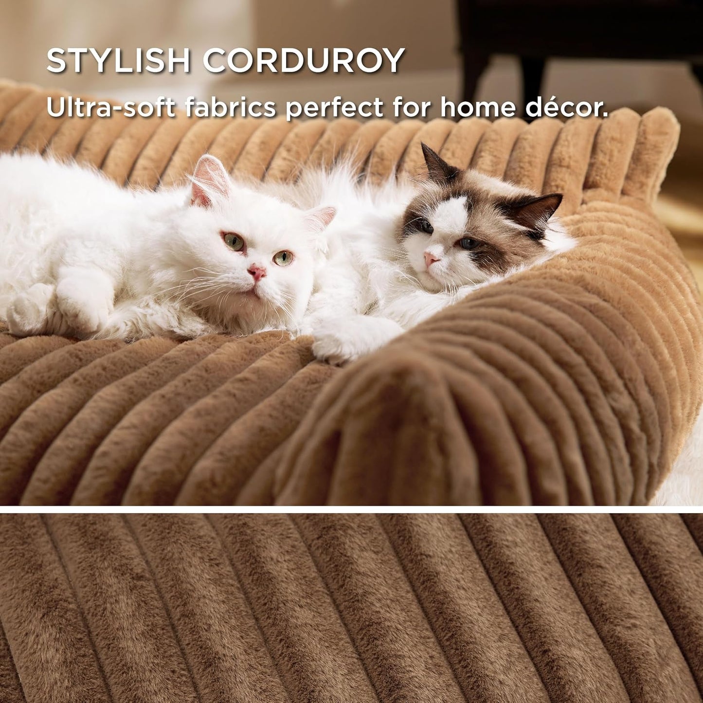 Bedsure Cute Cat Couch for Pets - Fluffy Cat Sofa with Premium Soft Corduroy Fleece, Fuzzy Pet Couch Bed with Removable Washable Cover, Supportive Pet Chair for Indoor Cats, 24inch, Copper Brown
