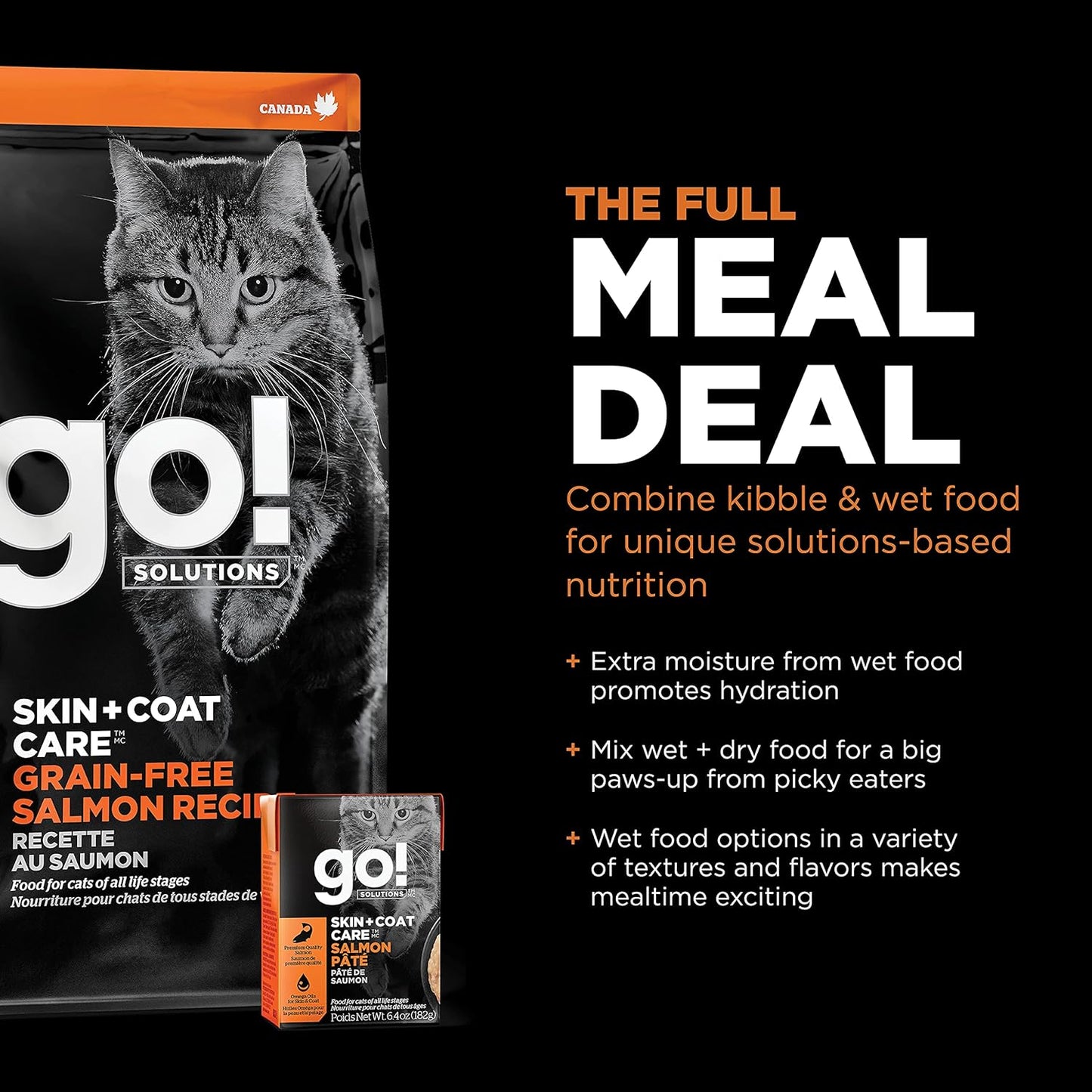 Go! Solutions Skin + Coat Care, Grain-Free Dry Cat Food, Salmon Recipe, 8 lb Bag