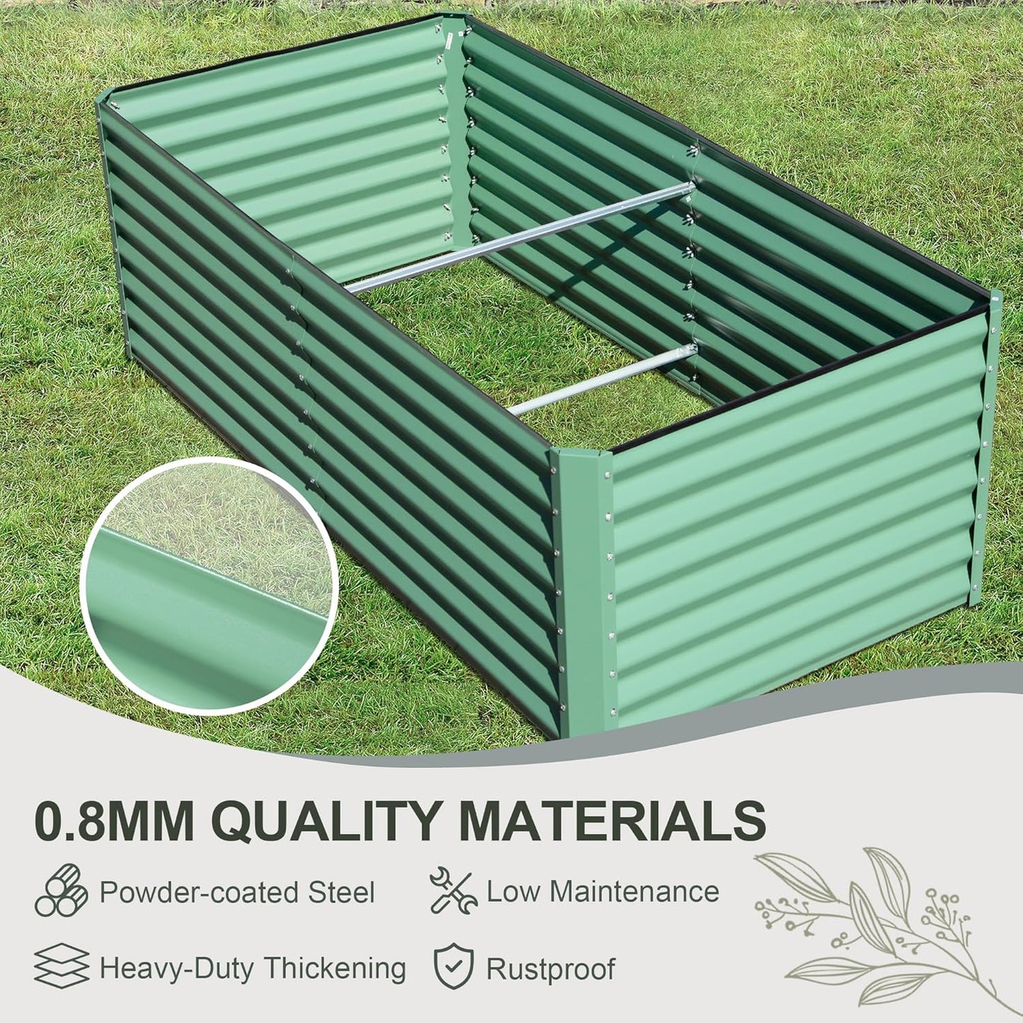 Domi Raised Garden Beds Outdoor, 8x4x2ft Thickening Tall Metal Rectangular Deep Root Box Planter for Vegetables, Flowers, Herbs, and Succulents 2" Deep w/ 456 Gallon Capacity - Green