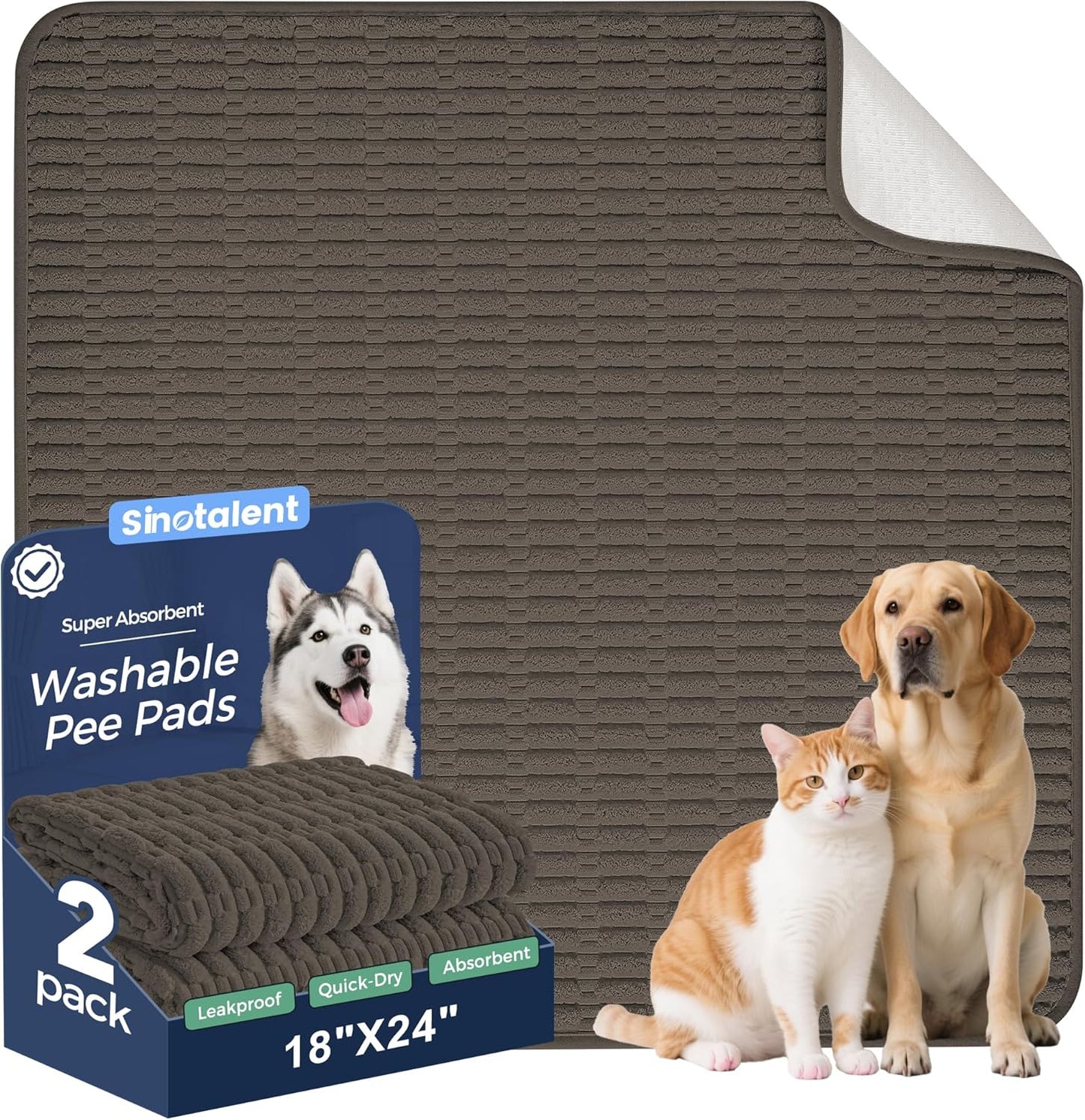 Washable Pee Pads for Dogs, Reusable Puppy Pads Dog Pads, Non-Slip Dog Pee Pads, Leak-Proof Pet Pee Pads Wee Wee Pads for Dogs. (Coffee, 18"x24"(Pack of 2))