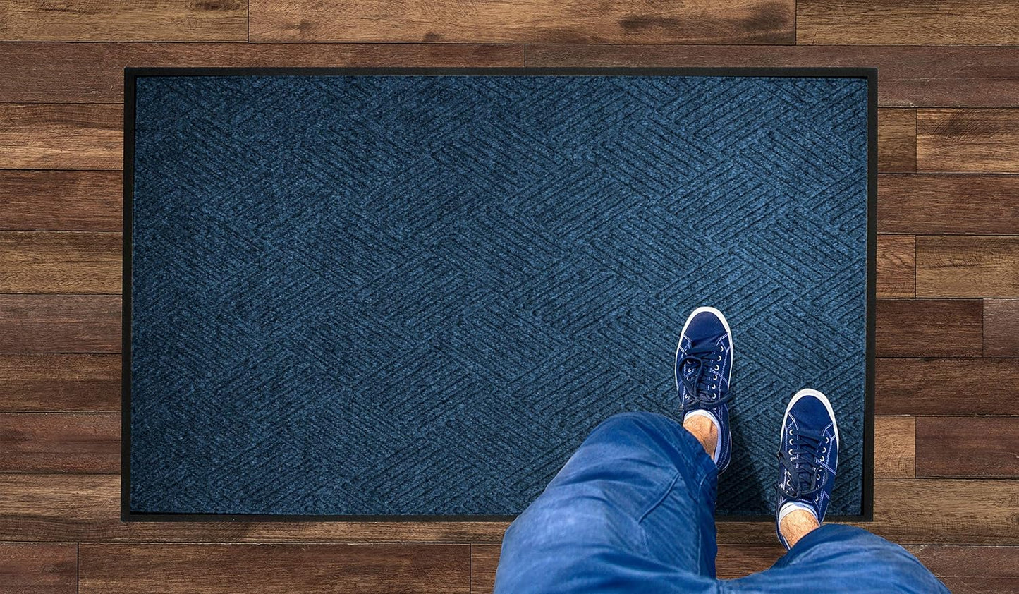 M + A Matting WaterHog Diamond | Commercial-Grade Entrance Mat with Rubber Border – Indoor/Outdoor, Quick Drying, Stain Resistant Door Mat (Navy, 12.2' Length x 4' Width)