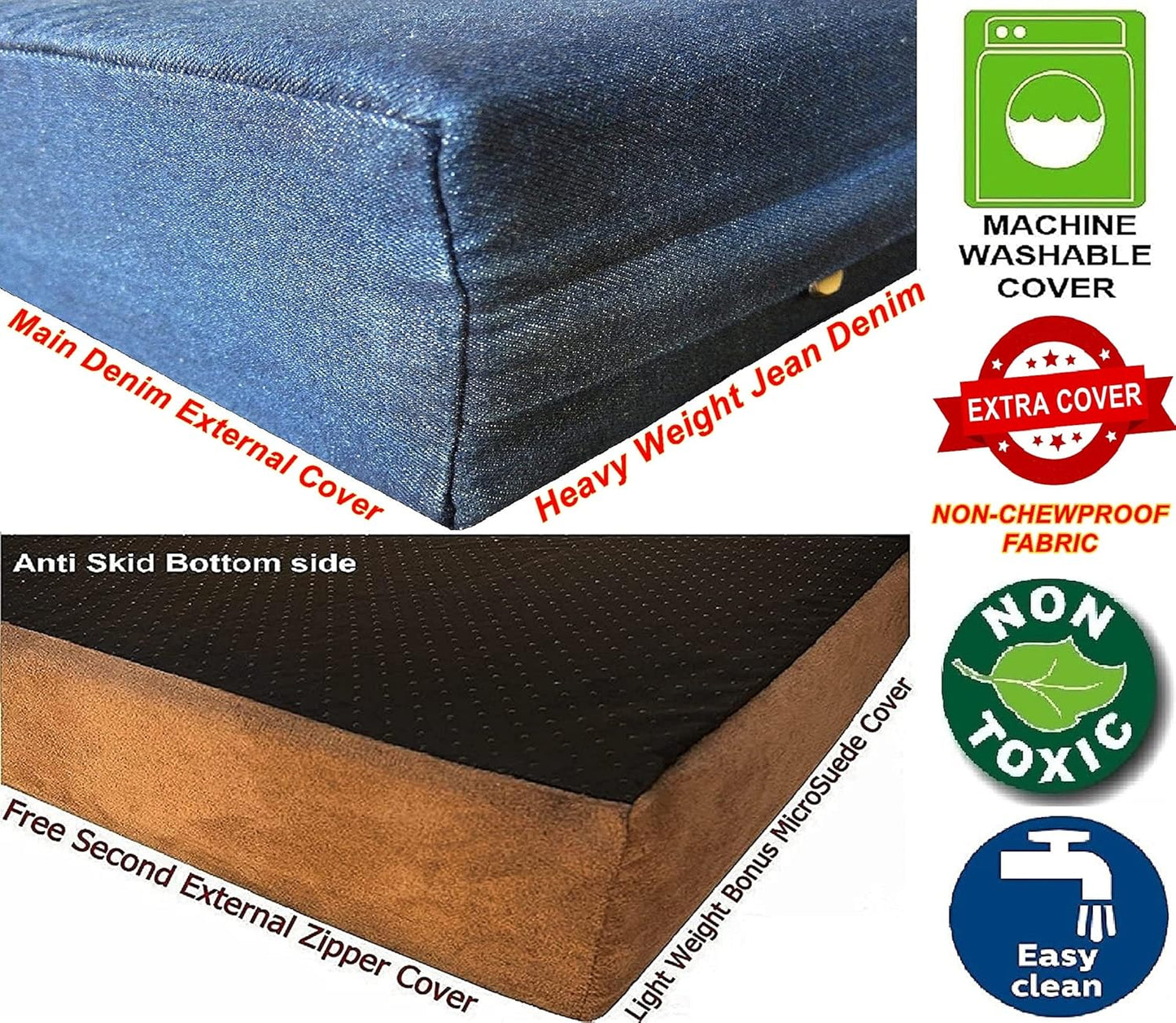 Dogbed4less Large Orthopedic Memory Foam Dog Bed for Medium to Large Dogs with Durable Waterproof Internal Case, Removable Washable Denim Cover + Bonus Pet Bed Cover, 41X27X4 Fit 42X28 Dog Crate, Blue